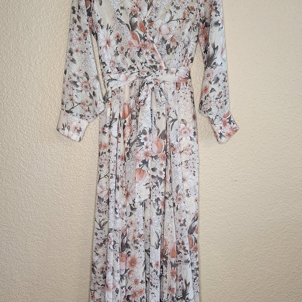 Floral Wrap Maxi Dress in Blush and Ivory